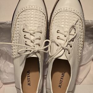 JUSTFAB White Woven Lace-Up Oxfords